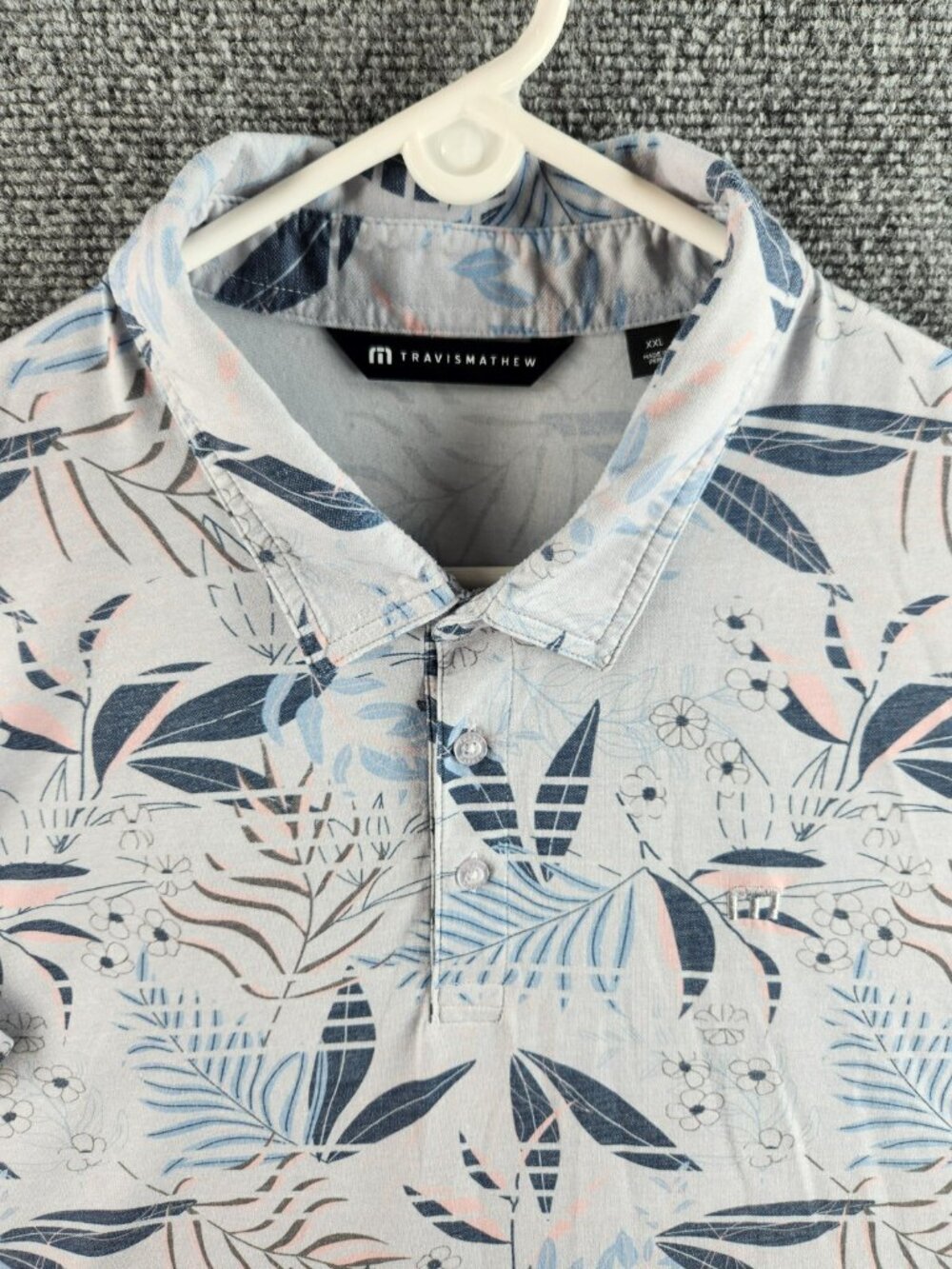 Travis Matthew Polo Shirt Floral Colorful Blue Pink Short Sleeve 2XL Peru Made